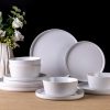 Ceramic Dinnerware Sets for 4,12 -Piece Double Color Stoneware Plates and Bowls Set,Chip and Crack Resistant | Dishwasher & Microwave Safe Dishes Set,Service for 4 -White &Blue