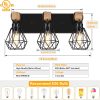 3-Light Farmhouse Bathroom Vanity Light Fixtures, Wood Bathroom Lighting Over Mirror, Black Vanity Lights with Metal Lampshade, Vintage Wall Light Fixtures for Bedroom, Living Room, Hallway