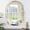 Large Oval Wood Mirror 26 x 18 Inch, Wall Framed Bathroom Mirror for Vanity Farmhouse Rustic White Mirror for Vanity Living Room Entryway Bedroom