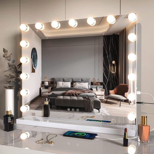 71pKbxwLA6L._AC_SL1500 Makeup Mirror with Lights, Vanity Mirror with Lights, Lighted Makeup Mirror, 3 Color Modes, Dimmable Light,360° Rotation