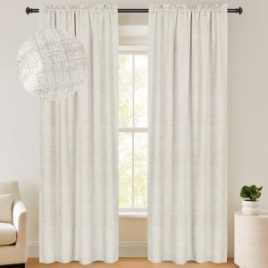 100% Blackout Shield Linen Blackout Curtains 84 Inches Long 2 Panels Set, Blackout Curtains for Bedroom, Thermal Insulated Rod Pocket Window Curtains & Drapes Living Room, 50W X 84L, Beige