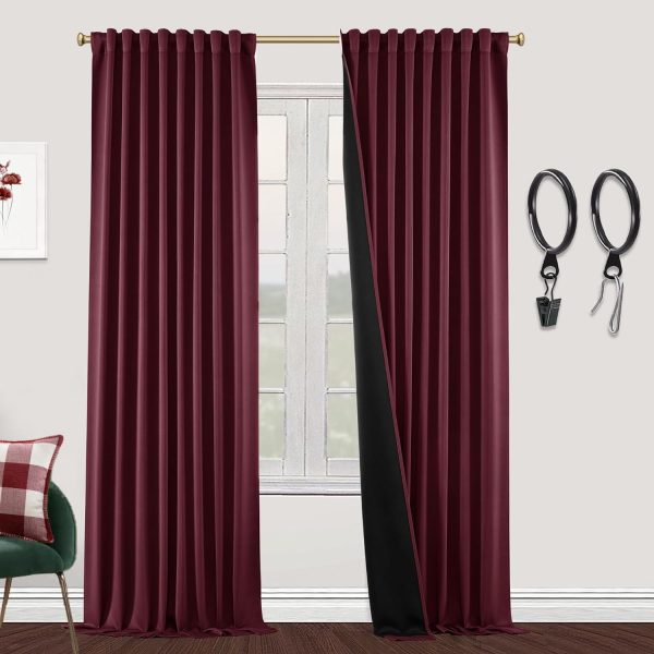 Blackout Curtains 96 Inches Long 2 Panel Set for Living Room,Black Out Room Darkening Thermal Pleated Back Tab Hooks Rings Pleat 8 FT Track Ceiling to Floor Length Curtains for Bedroom Window,Cream