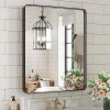 71qH34Qlt8L._AC_SL1500 22x30 Inch Bronze Bathroom Mirror for Vanity, Brushed Bronze Metal Frame Mirror for Wall, Rounded Rectangle Bronze Frame Mirror with Tempered Glass, Anti-Rust (Horizontal/Vertical)