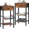 71rOBvEEtFL._AC_SL1500 Tall Side End Table,Nightstands Shelf Storage Organizer with Versatile Metal Basket for Telephone Entryway/Living Room/Bedroom/Kitchen,31" H, 1 Set, Rustic Brown