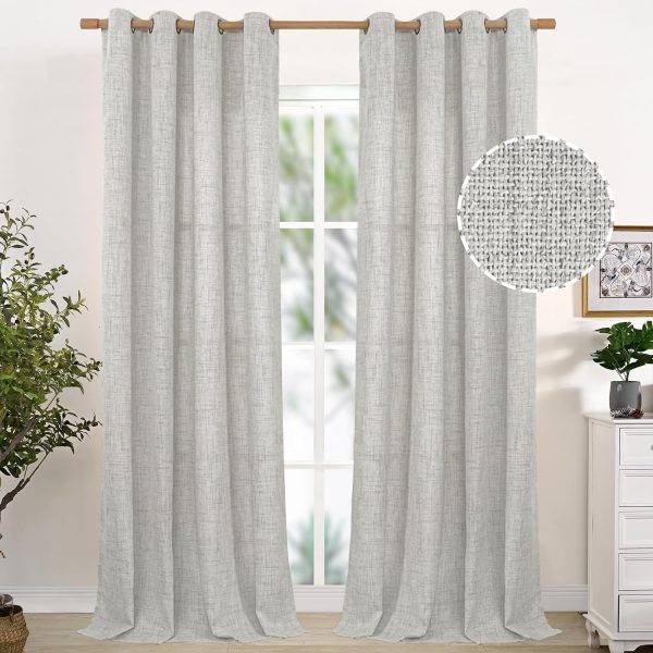 Natural Linen Curtains 63 Inch Length 2 Panels Bronze Grommet Linen Textured Short Window Drapes Light Filtering for Living Room Bedroom, 52 X 63 Inch