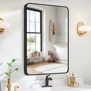 Bathroom Wall Mirror -20x28 Vanity Mirrors Large Wall-Mounted Makeup Mirror Over Sink for Bedroom/Farmhouse/Entrance, Black Rectangle Framed Anti-Rust Shatterproof Mirrors
