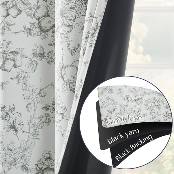 100% Blackout Floral Curtains 96 Inches Long, Printed Flower Sage Green Blackout Curtains for Bedroom Rod Pocket Back Tab Full Blackout Curtains Thermal Insulated Window Drapes, 2 Panels