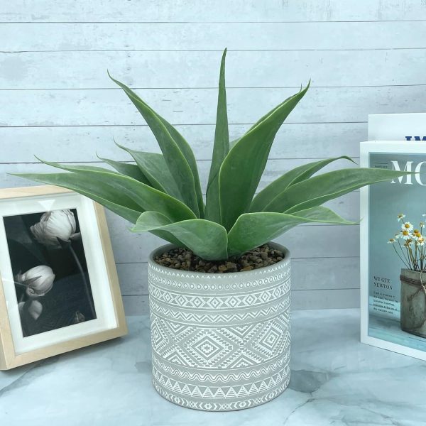 Artificial Potted Plants, 13.8" Artificial Succulent Fake Aloe, Large Faux Aloe Plant in Pot for Home Office Room Badroom Garden Decor (Grey)