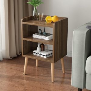 71tHE19w-tL._AC_SL1239 Nightstand, Mid-Century Modern Bedside Tables with Storage Shelf, Minimalist and Practical End Side Table, Fashion Bedroom Furniture, Walnut.