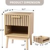 Boho Nightstand, Small Side Table Night Stand with Drawer Open Shelf, Bedside End Table with Wood Strip Decorated Drawer for Bedroom, Living Room, Dorm and Small Spaces (Natural)