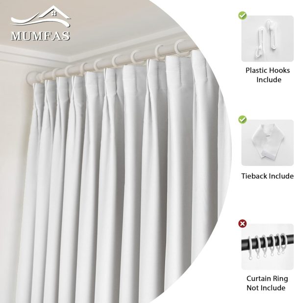 71tYxVp1hqL._AC_SL1500 Pure White Pinch Pleat Curtain 52" W x 63" L Solid Thermal Insulated 50% Blackout Patio Door Curtain Panel Drape for Traverse Rod and Track with Tieback, (One Panel)