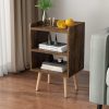 Nightstand, Mid-Century Modern Bedside Tables with Storage Shelf, Minimalist and Practical End Side Table, Fashion Bedroom Furniture, Walnut.