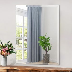 16x24 inch Beveled Bathroom Mirror, Rectangle Frameless Mirror, 1" Polished Beveled Edge Wall Mirror, Beveled Square Mirror for Bathroom, Living Room, Bedroom