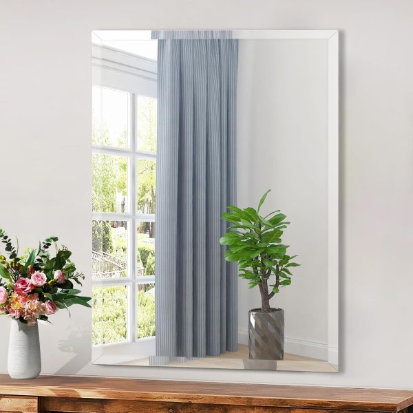 71ud1eQQdgL._AC_SL1500 16x24 inch Beveled Bathroom Mirror, Rectangle Frameless Mirror, 1" Polished Beveled Edge Wall Mirror, Beveled Square Mirror for Bathroom, Living Room, Bedroom