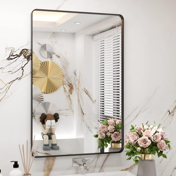 71uqdp6jIwL._AC_SL1500 22x30 Inch Bronze Bathroom Mirror for Vanity, Brushed Bronze Metal Frame Mirror for Wall, Rounded Rectangle Bronze Frame Mirror with Tempered Glass, Anti-Rust (Horizontal/Vertical)