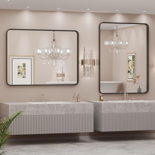Black Bathroom Mirror Large Rectangle Vanity Framed Mirror for Wall, 30x40 Inch Modern Metal Wall Mirror Farmhouse, Anti-Rust, Tempered Glass, Hangs Horizontally or Vertically