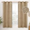Natural Linen Curtains 63 Inch Length 2 Panels Bronze Grommet Linen Textured Short Window Drapes Light Filtering for Living Room Bedroom, 52 X 63 Inch