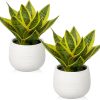 Fake Snake Plant 16" Faux Potted Plant Artificial Snake Plant with White Ceramic Pot Sansevieria Plant Perfect for House Modern Living Room Office Housewarming Gift Indoor Decor