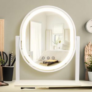 71vOGqzoCjL._AC_SL1500 Oval Vanity Mirror with Lights 3 Colors Modes Hollywood Lighted Makeup Mirror with Smart Touch Control Brightness Adjustable & 360°Rotation