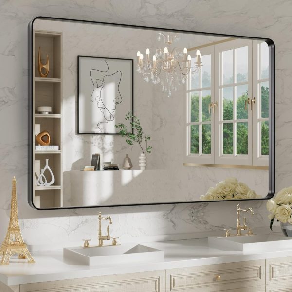 71vVjsF_l0L._AC_SL1500 22x30 Inch Bronze Bathroom Mirror for Vanity, Brushed Bronze Metal Frame Mirror for Wall, Rounded Rectangle Bronze Frame Mirror with Tempered Glass, Anti-Rust (Horizontal/Vertical)