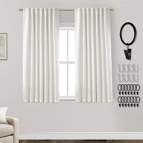 108 Inch Long Blackout Curtains & Drapes for Track System Pleated with Hooks Rings 2 Panels Set,Linen Black Out Back Tab 9FT Ceiling to Floor Length Curtains for Living Room,Cream Ivory