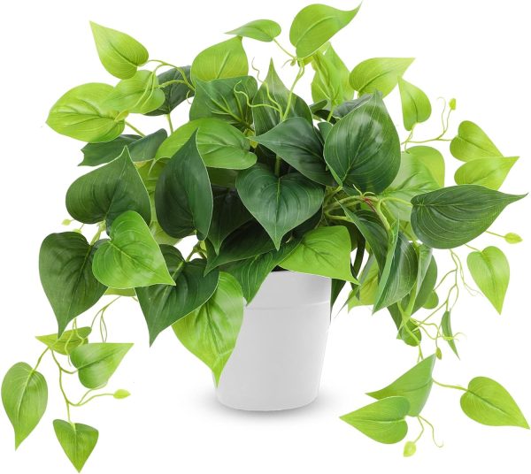 Faux Pothos, 2 Pack Artificial Plants with Plastic Pot, Artificial Potted Plants for Home Office Bedroom Indoor Outdoor Decor (Blcak)