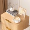 Wooden Nightstand with 2 Drawers, Small Bedside Table with Storage, Mid Century Modern End Side Table with Wood Fluted Drawers for Bedroom, Living Room（Natural）