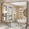 71x0OrZTx1L._AC_SL1500 22x30 Inch Bronze Bathroom Mirror for Vanity, Brushed Bronze Metal Frame Mirror for Wall, Rounded Rectangle Bronze Frame Mirror with Tempered Glass, Anti-Rust (Horizontal/Vertical)