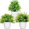 71x3PY4raSL._AC_SL1500 rtificial Potted Plants Mini Fake Plants in Pots, 4 Pack Medium Eucalyptus Potted Faux Decorative Grass Plant with White Plastic Pot for Home Decor, Indoor, Office, Desk, Table Decoration