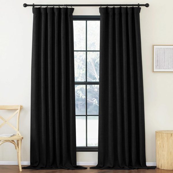 Faux Linen Curtains 90 inches Long for Doorway, Pinch Pleated Thick Room Darkening Window Treatments Noise Reducing Privacy for Living Room/Bedroom, Natural, W34 x L90, 2 Panels