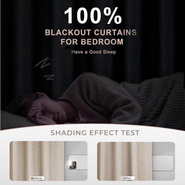 71xiYMTrxQL._AC_SL1500 100% Blackout Curtains for Bedroom, Thermal Insulated Linen Blackout Curtains 96 Inch Length 2 Panels Set, Back Tab/Rod Pocket Room Darkening Curtains for Bedroom, Nursery -Oatmeal,W50 X L96