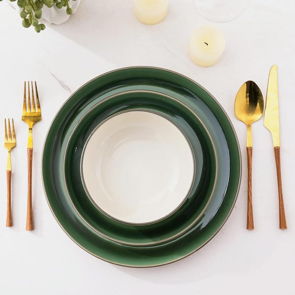 Ceramic Dinnerware Sets, 12 Pieces Emerald Green Stoneware Dinner Set, Plates and Bowls Sets, Dishwasher & Microwave Safe | Service for 4