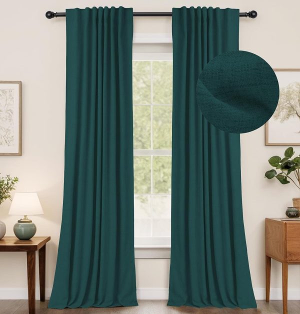 71y9sdFGfQL._AC_SL1500 100% Blackout Curtains for Bedroom, Thermal Insulated Linen Blackout Curtains 96 Inch Length 2 Panels Set, Back Tab/Rod Pocket Room Darkening Curtains for Bedroom, Nursery -Oatmeal,W50 X L96
