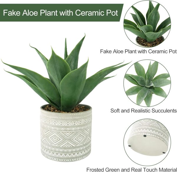 Artificial Potted Plants, 13.8" Artificial Succulent Fake Aloe, Large Faux Aloe Plant in Pot for Home Office Room Badroom Garden Decor (Grey)