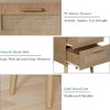 71y_J4ECbPL._AC_SL1500 Nightstand with Charging Station,Rattan Night Stand with Solid Wood Legs, Bedside Table with USB Ports & Outlets Bed Side Table,End Table for Bedroom,Living Room(Nature Wood Color)