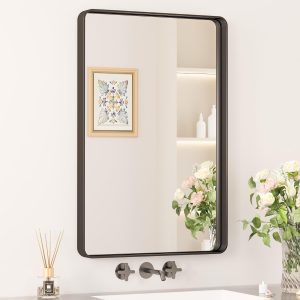 71yic4zRLSL._AC_SL1500 Black Metal Framed Bathroom Mirrors for Wall, 20 x 30 Inch Rounded Rectangle Bathroom Vanity Mirror, Matte Black Farmhouse Mirror with Seamless Frame, HD Tempered Glass(Horizontal/Vertical)