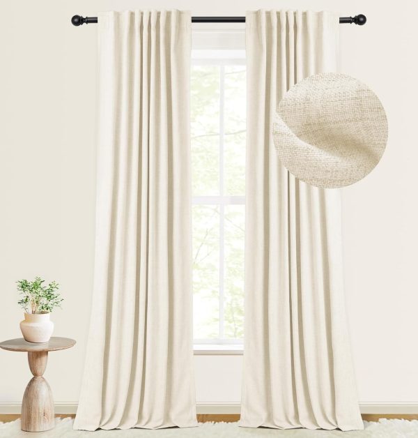 71zhxQZkLrL._AC_SL1500 100% Blackout Curtains for Bedroom, Thermal Insulated Linen Blackout Curtains 96 Inch Length 2 Panels Set, Back Tab/Rod Pocket Room Darkening Curtains for Bedroom, Nursery -Oatmeal,W50 X L96