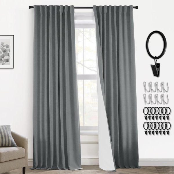 108 Inch Long Blackout Curtains & Drapes for Track System Pleated with Hooks Rings 2 Panels Set,Linen Black Out Back Tab 9FT Ceiling to Floor Length Curtains for Living Room,Cream Ivory