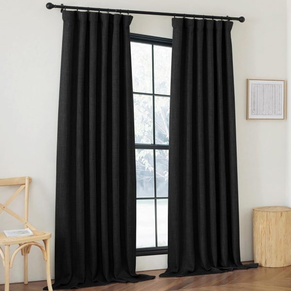 Faux Linen Curtains 90 inches Long for Doorway, Pinch Pleated Thick Room Darkening Window Treatments Noise Reducing Privacy for Living Room/Bedroom, Natural, W34 x L90, 2 Panels