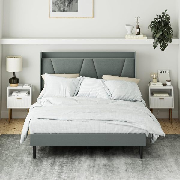 81-VNyoneKL._AC_SL1500 Nightstand with Charging Station,Small Bedside Table with Gold Frame,White Night Stand,Bedside Furniture,Side Table with Drawer and Shelf for Bedroom,Living Room,Stripe