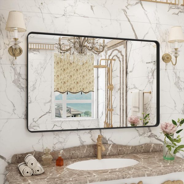 81-XzM26_rL._AC_SL1500 20x30 Silver Bathroom Mirror, Silver Wall Mirror for Vanity, Brushed Metal Framed Rectangle Mirror, Anti-Rust, Brushed Nickel,Shatterproof, Round Corners(Horizontally/Vertically)