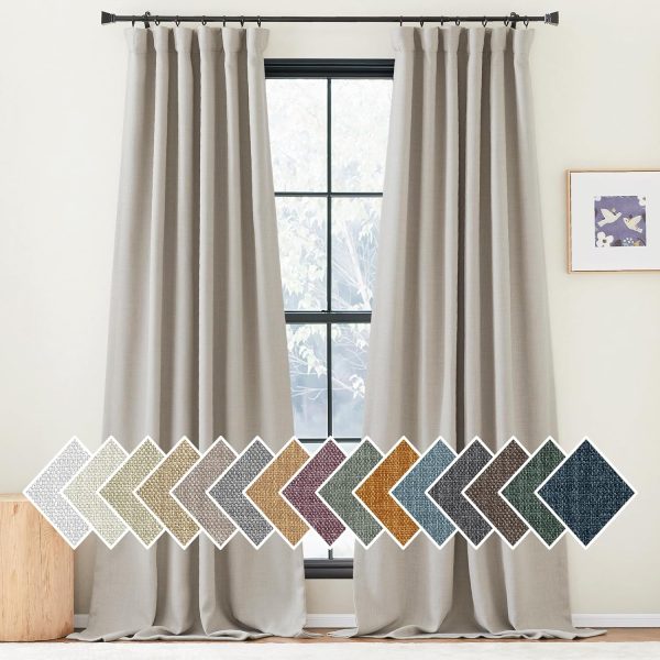 Faux Linen Curtains 90 inches Long for Doorway, Pinch Pleated Thick Room Darkening Window Treatments Noise Reducing Privacy for Living Room/Bedroom, Natural, W34 x L90, 2 Panels