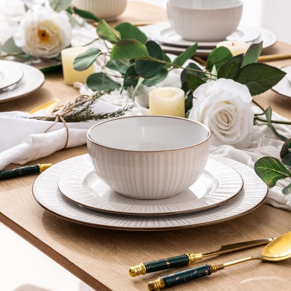810_sVdhNGL._AC_SL1500 Ceramic Dinnerware Sets, Embossed White Stoneware Plates and Bowls Sets, Housewarming Wedding Gift | Dishwasher & Microwave Safe | Dishes Set Service for 4