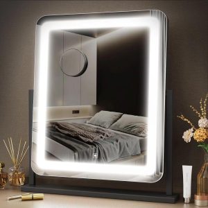 810wyCMxkaL._AC_SL1500 Makeup Vanity Mirror with Lights 15.2" Large LED Lighted Mirror, Hollywood Make Up Mirror with Lighting for Bedroom Tabletop, Smart Touch, Detachable 10X Magnification 360° Rotation, (White)