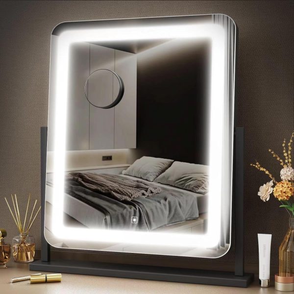 810wyCMxkaL._AC_SL1500 Makeup Vanity Mirror with Lights 15.2" Large LED Lighted Mirror, Hollywood Make Up Mirror with Lighting for Bedroom Tabletop, Smart Touch, Detachable 10X Magnification 360° Rotation, (White)
