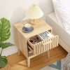 Boho Nightstand, Small Side Table Night Stand with Drawer Open Shelf, Bedside End Table with Wood Strip Decorated Drawer for Bedroom, Living Room, Dorm and Small Spaces (Natural)
