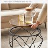 812HbnxdvJL._AC_SL1500 Small Coffee Table Set of 2, Round Coffee Table with Steel Frame, Side End Table for Living Room, Bedroom, Office, Rustic Brown and Black