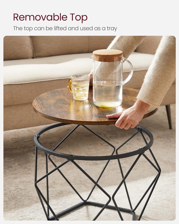 812HbnxdvJL._AC_SL1500 Small Coffee Table Set of 2, Round Coffee Table with Steel Frame, Side End Table for Living Room, Bedroom, Office, Rustic Brown and Black