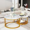 Marble Coffee Table, Faux Marble Top Rectangular Coffee Table with Gold Metal Frame, 2 Tier Living Room Table for Living Room, Office, Balcony, 40 Inch, White and Gold