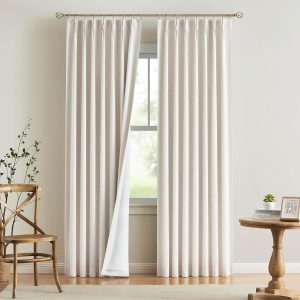 812n_f4dtmL._AC_SL1500 Natural Full Blackout Curtains Linen Blended Darkening Window Curtains 84 inch for Living Room Bedroom Thermal Insulated Pinch Pleat Drapes with Hooks 2 Panel 40"Wx84"L